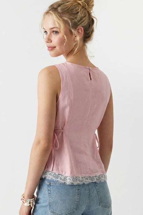 Ärmellose Popeline Bluse mit Knotendetail - Image 5
