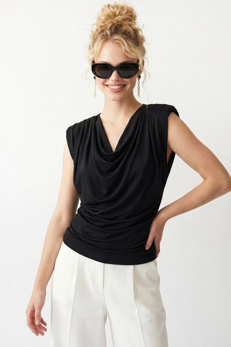 Ärmellose Bluse mit Schalkragen - Image 3