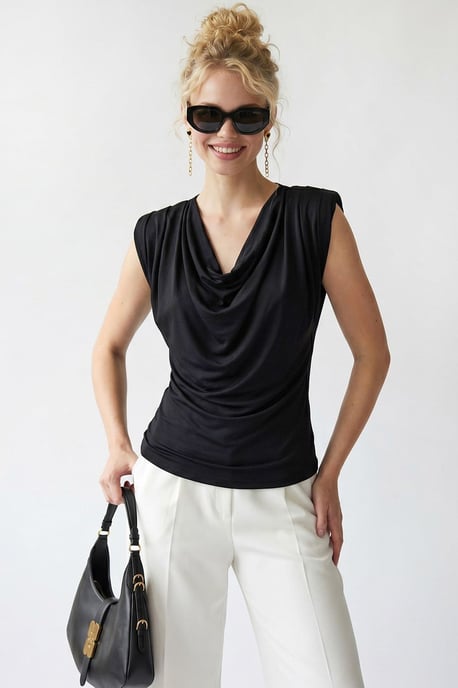 Ärmellose Bluse mit Schalkragen - Image 4