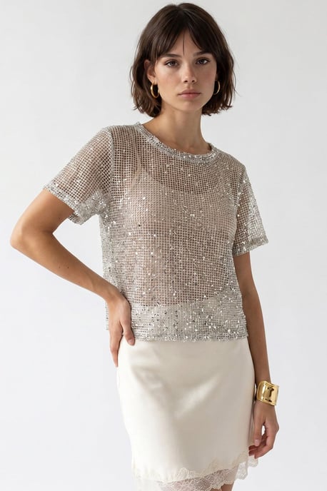 Paillettenstoff Crew Neck Bluse - Image 1