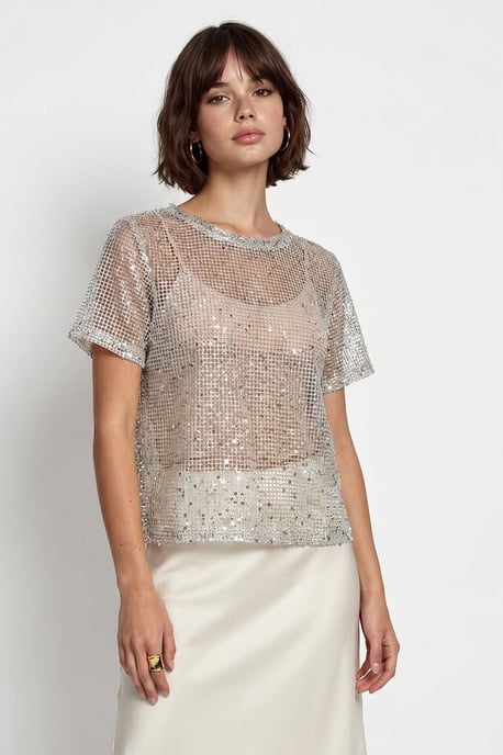 Paillettenstoff Crew Neck Bluse - Image 2