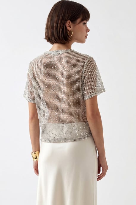 Paillettenstoff Crew Neck Bluse - Image 4