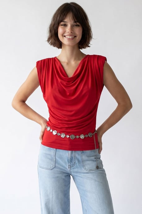 Ärmellose Bluse mit Schalkragen - Image 3