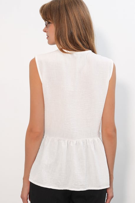 Ärmellose V-Ausschnitt Bluse mit Knopfleiste - Image 6