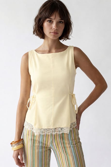 Ärmellose Popeline Bluse mit Knotendetail - Image 2