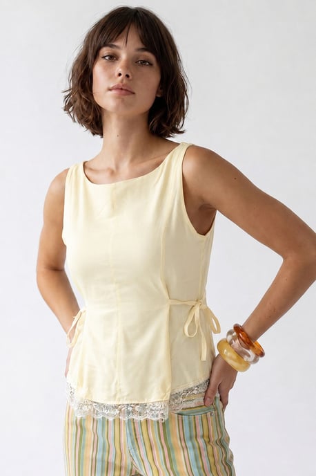 Ärmellose Popeline Bluse mit Knotendetail - Image 3