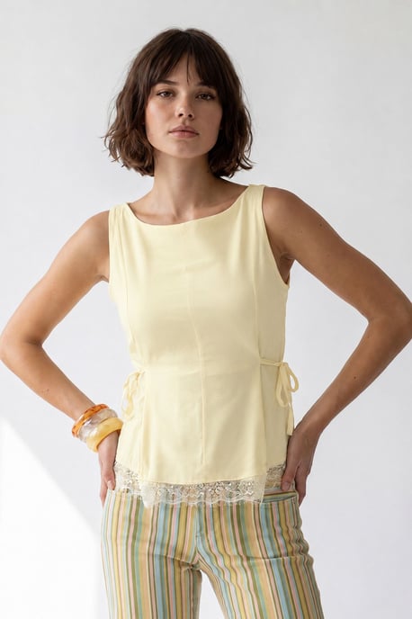 Ärmellose Popeline Bluse mit Knotendetail - Image 4