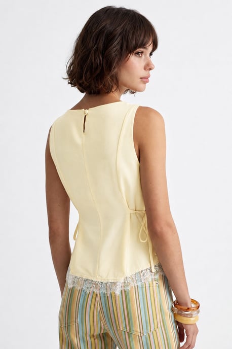 Ärmellose Popeline Bluse mit Knotendetail - Image 5