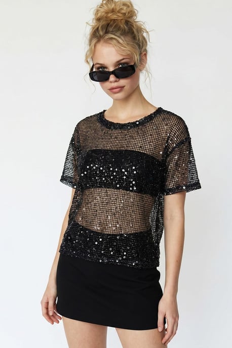 Pailletten-Woven Rundhalsbluse - Image 1