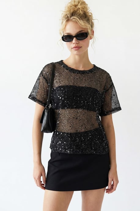 Pailletten-Woven Rundhalsbluse - Image 2