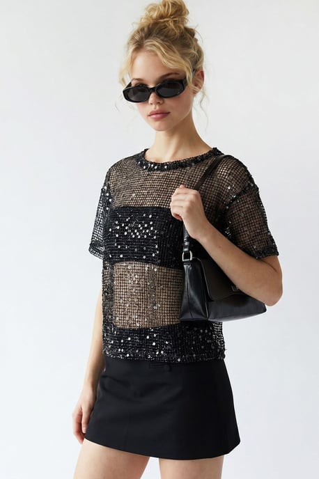 Pailletten-Woven Rundhalsbluse - Image 3