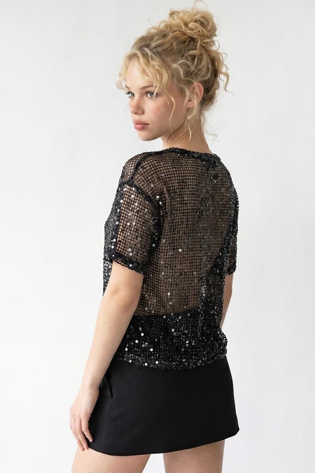 Pailletten-Woven Rundhalsbluse - Image 4