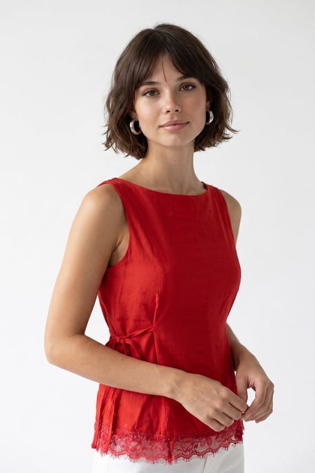Ärmellose Popeline Bluse mit Knotendetail - Image 2