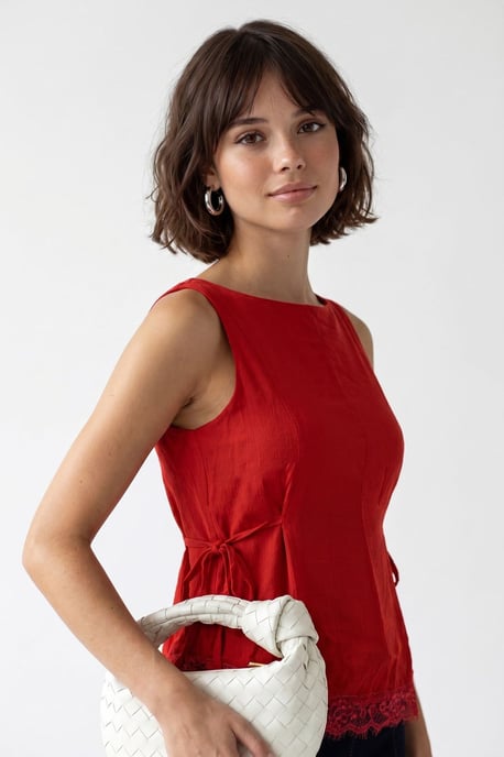 Ärmellose Popeline Bluse mit Knotendetail - Image 3