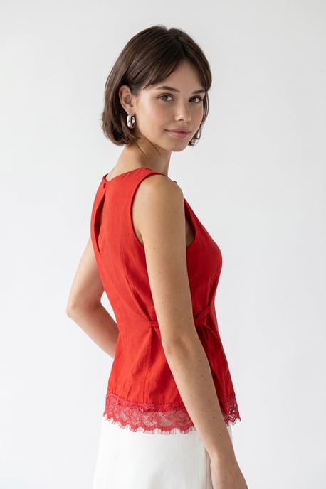 Ärmellose Popeline Bluse mit Knotendetail - Image 5