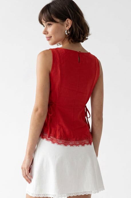 Ärmellose Popeline Bluse mit Knotendetail - Image 6