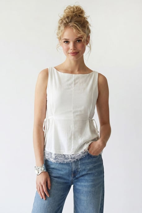 Ärmellose Popeline Bluse mit Krawattenfront - Image 3