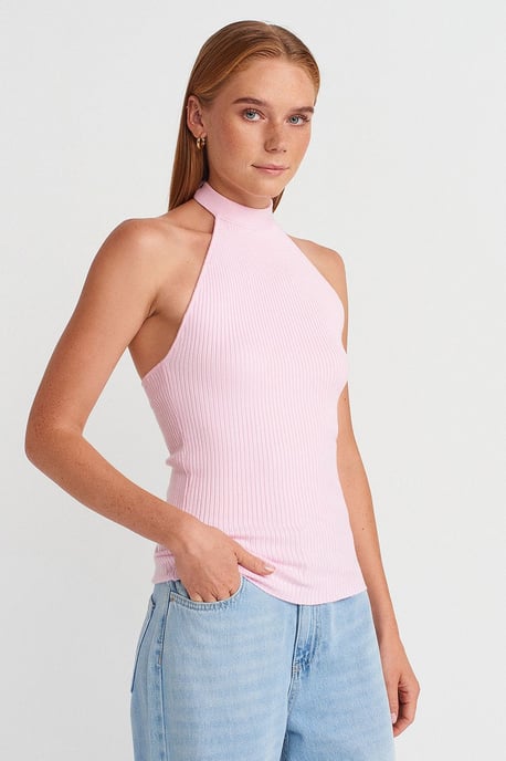 Gerippte Haltertop Slim-Fit Bluse - Image 1