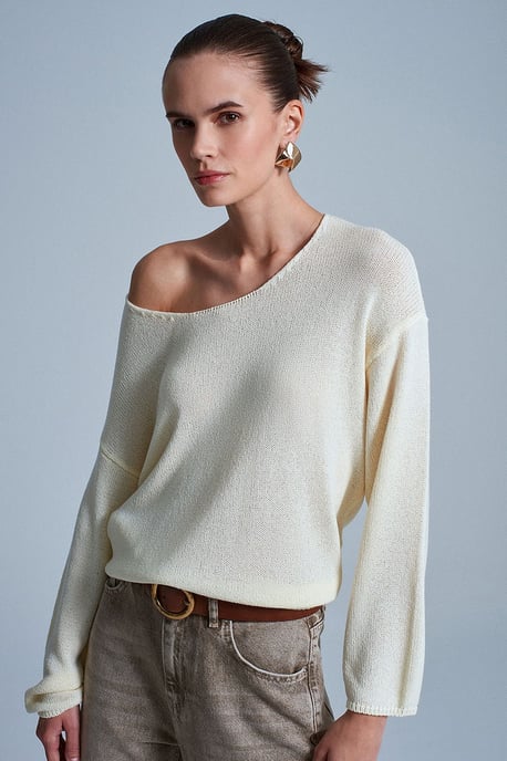 Damen Rippstrick Boot-Ausschnitt Pullover - Image 1