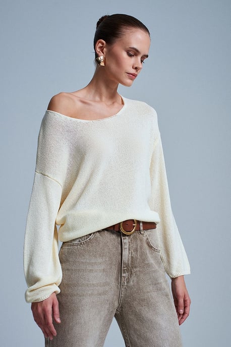 Damen Rippstrick Boot-Ausschnitt Pullover - Image 2
