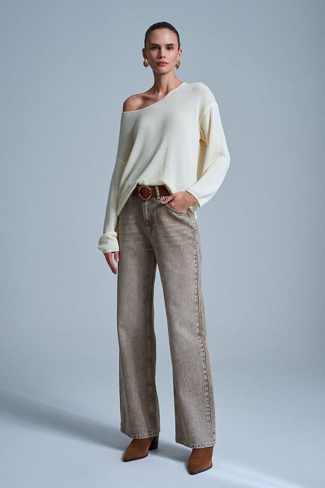 Damen Rippstrick Boot-Ausschnitt Pullover - Image 5