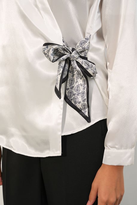 Damen Satin Krawatten-Front Bluse - Image 5