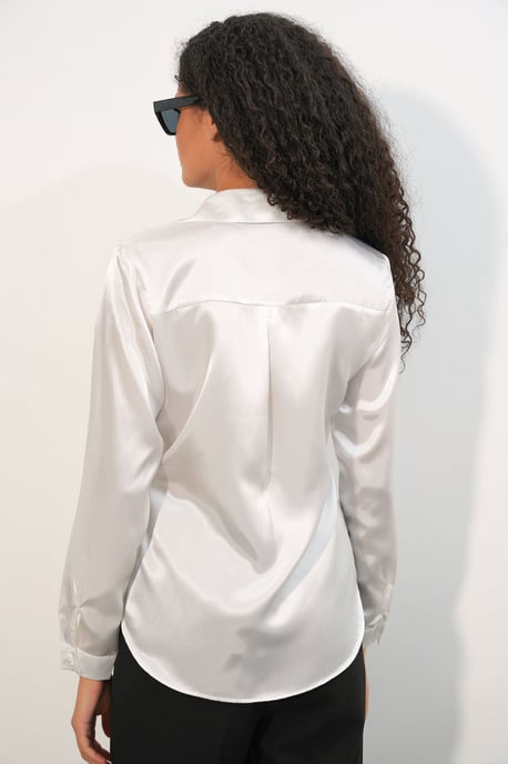 Damen Satin Krawatten-Front Bluse - Image 6