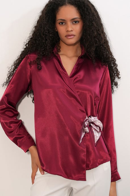 Damen Satin Hemd mit Krawattenfront - Image 1