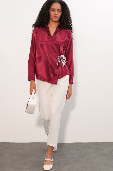 Damen Satin Hemd mit Krawattenfront - Image 2