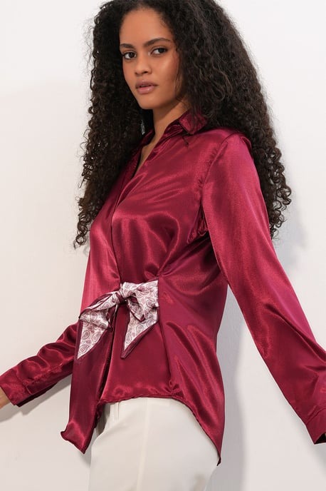 Damen Satin Hemd mit Krawattenfront - Image 3