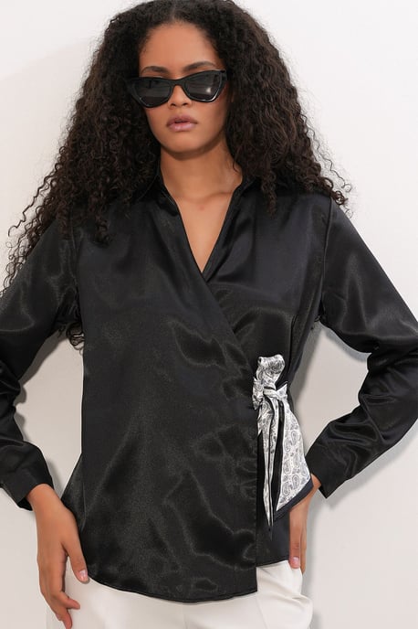 Damen Satin Krawatten-Front Hemd - Image 2