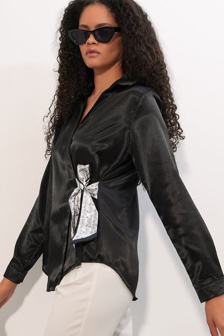 Damen Satin Krawatten-Front Hemd - Image 3
