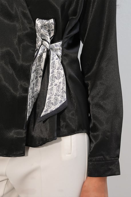 Damen Satin Krawatten-Front Hemd - Image 4