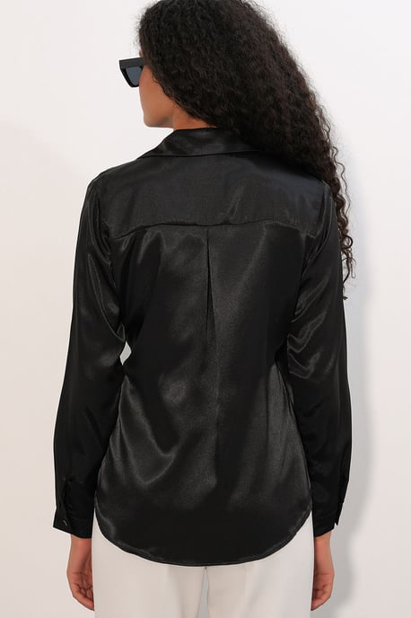 Damen Satin Krawatten-Front Hemd - Image 5