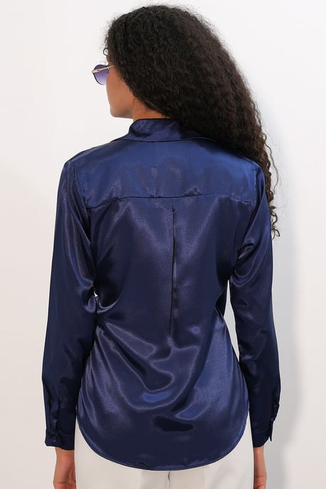 Damen Satin Knoten-Front Bluse - Image 6