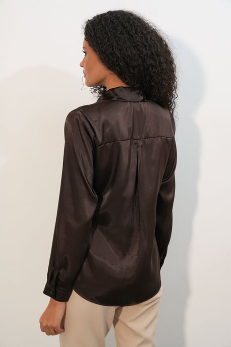 Damen Satin Hemd mit Krawattenfront - Image 5