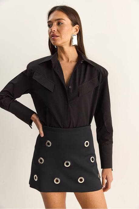 Lässige Langarm-Hemdbluse aus Popeline mit Tasche - Image 2