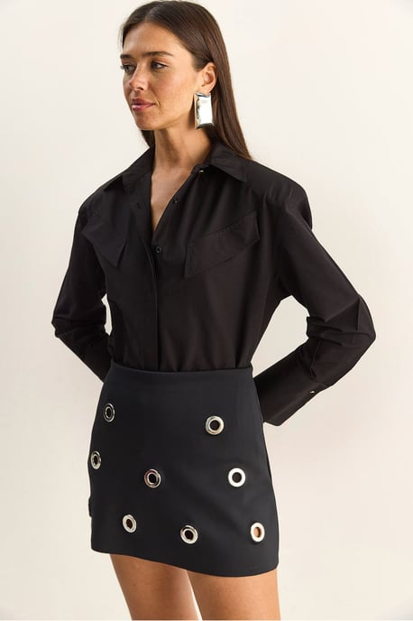 Lässige Langarm-Hemdbluse aus Popeline mit Tasche - Image 3