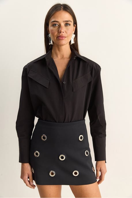 Lässige Langarm-Hemdbluse aus Popeline mit Tasche - Image 4