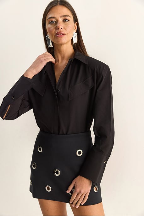 Lässige Langarm-Hemdbluse aus Popeline mit Tasche - Image 5