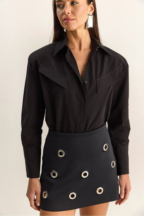 Lässige Langarm-Hemdbluse aus Popeline mit Tasche - Image 6