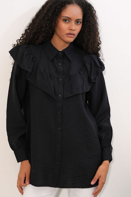 Langes Relaxed Texturiertes Shirt - Image 1