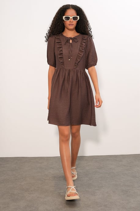 Damen A-Linien Mini Smock Kleid - Image 2