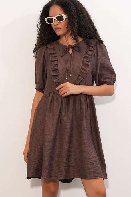 Damen A-Linien Mini Smock Kleid - Image 4