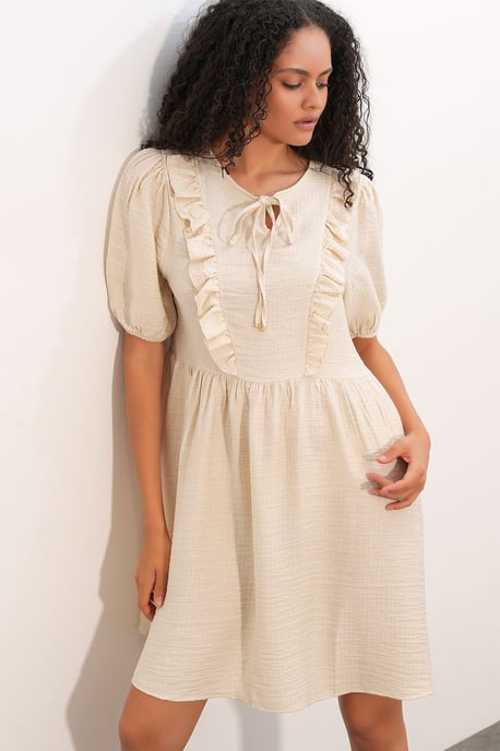 Damen A-Linien Mini Smock Kleid - Image 4