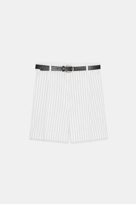 Hochtaillierte gestreifte Crepe maßgeschneiderte Shorts - Image 5