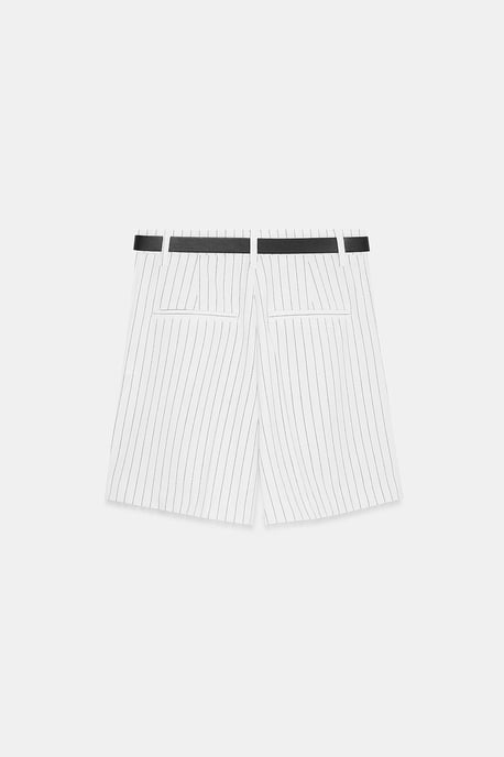 Hochtaillierte gestreifte Crepe maßgeschneiderte Shorts - Image 6