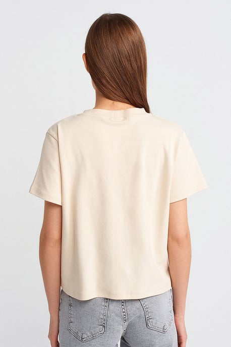 Damen Baumwoll Rundhalsausschnitt T-Shirt mit Stickerei - Image 2