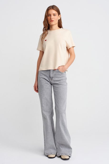 Damen Baumwoll Rundhalsausschnitt T-Shirt mit Stickerei - Image 3
