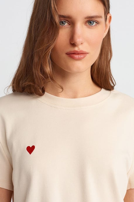 Damen Baumwoll Rundhalsausschnitt T-Shirt mit Stickerei - Image 4
